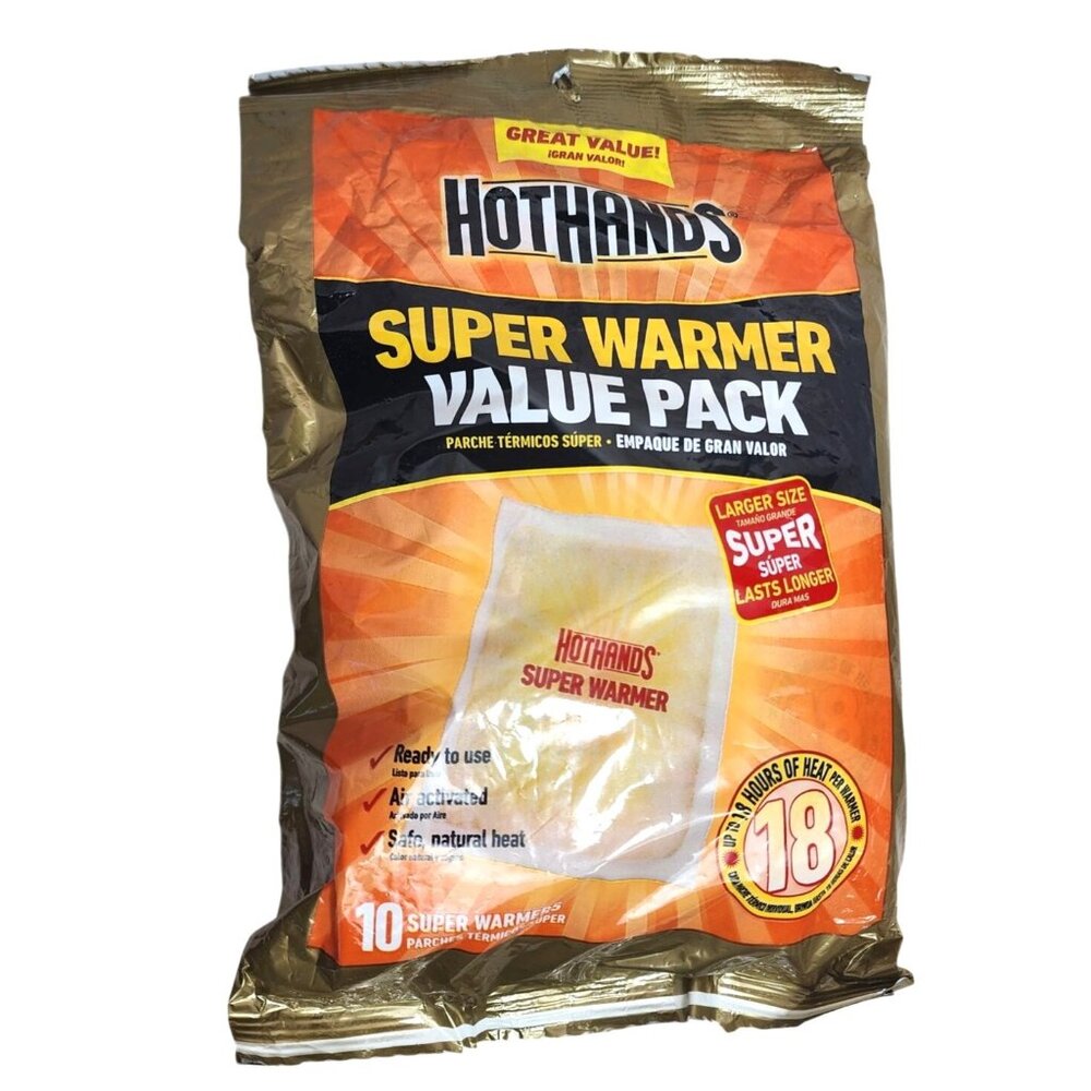 HotHands Super Warmers 10 Pack | Ready-To-Use Air Activated Heat Packs | Last 18